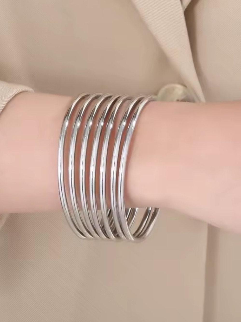 White Rhodium Stackable Bangles - Picture 2 of 3